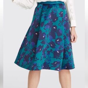 Draper James Collection Floral Midi Skirt Back Zip Knee Length Teal Lined Size 6